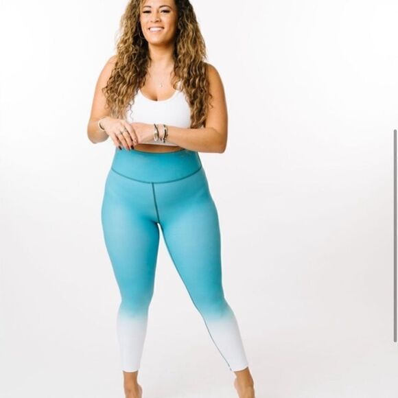Zyia Teal Venom Metallic Ombre Light N Tight Hi Rise Legging - Picture 1 of 13